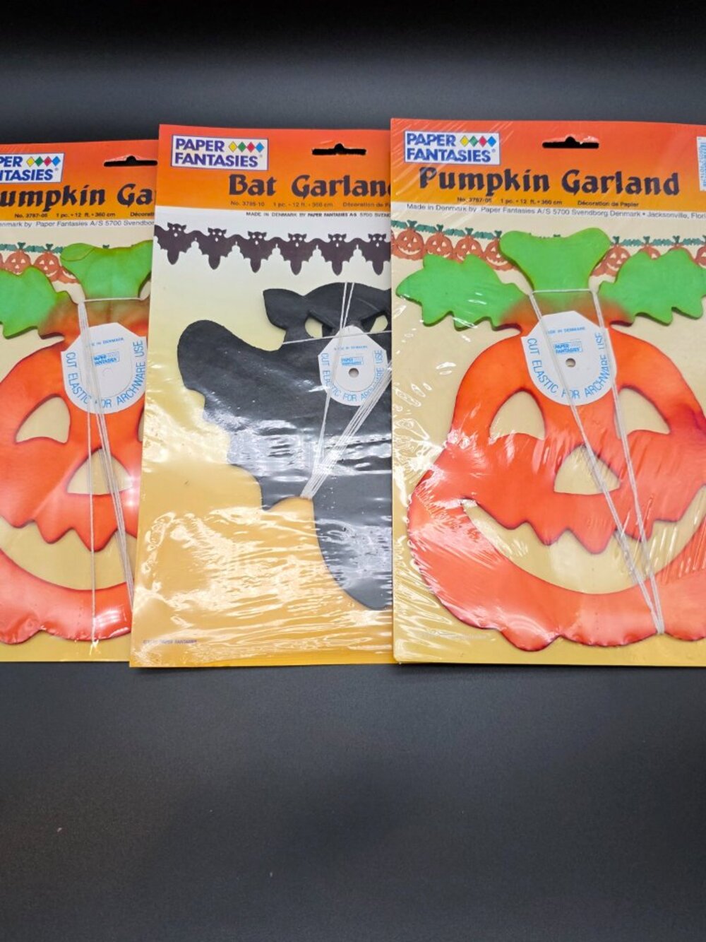 Vintage Paper Fantasies Bat Pumpkin Garland 12Ft Denmark 1996 New Halloween